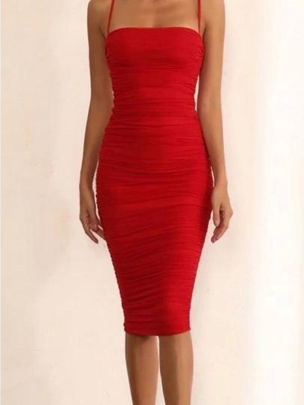 HOUSE OF CB Red Ruched Bodycon Midi Dress - Elegant Women's Dress